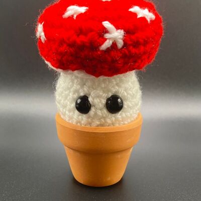Vegan crochet toadstool, crochet mushroom, desk plant, artificial plant, desk plant