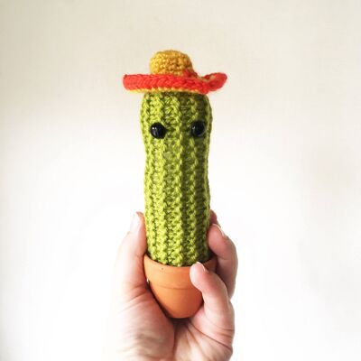 Tall Sombrero crochet cactus, crochet cactus, sombrero, desk plant, artificial plant, desk plant - 2