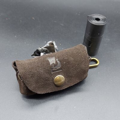 Porte-sacs pour chien fabriqués à la main en cuir suédé naturel de 1,3 mm d'épaisseur. Opplav doggySuede (couleur chocolat)