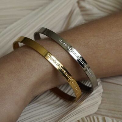 Bracciale rigido in acciaio Golden Engraved Thanks The Stars It S Friday