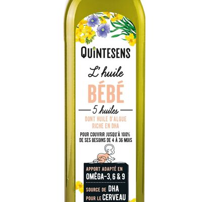 Huile Bébé, couvre les besoins en Oméga 3, 6 & 9, en Vitamine E et DHA - 25cl