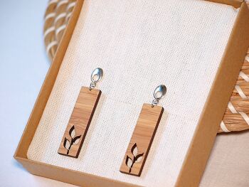 Boucles d'oreilles feuilles de bois de bambou 1