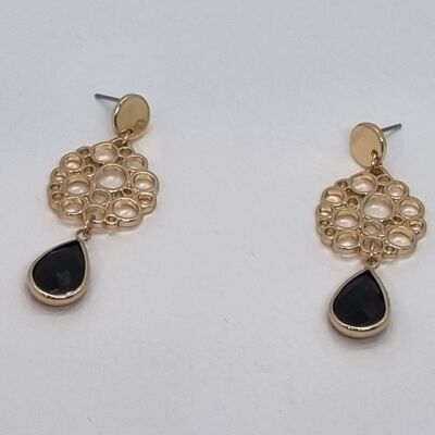 earrings - stone - flower - gold - black