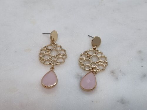 oorbellen - stone - flower - gold -  pink