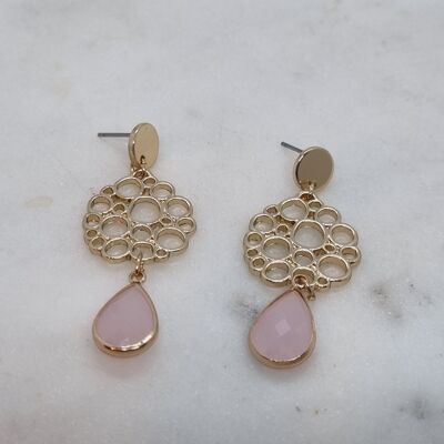 pendientes - piedra - flor - oro - rosa