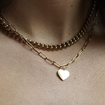 Engraved radiant heart golden steel necklace