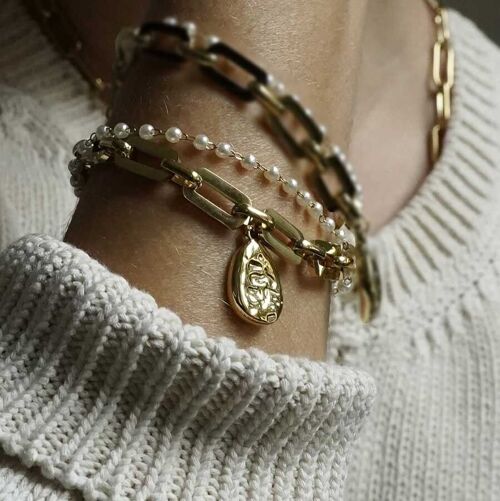 Bracelet chaine double acier et perle