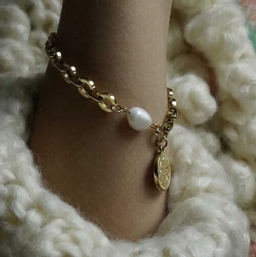 Bracelet acier romantique perle, anneau, piece