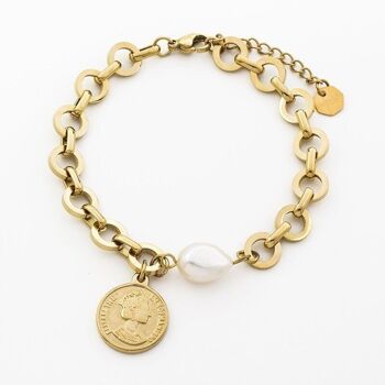 Bracelet acier romantique perle, anneau, piece 3