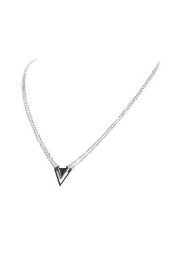 Collier Double Chaine Triangle Force Argent 1