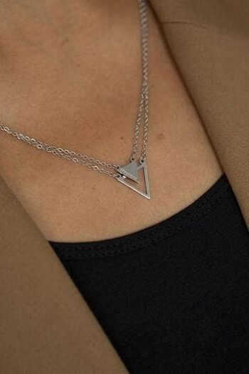 Collier Double Chaine Triangle Force Argent 2