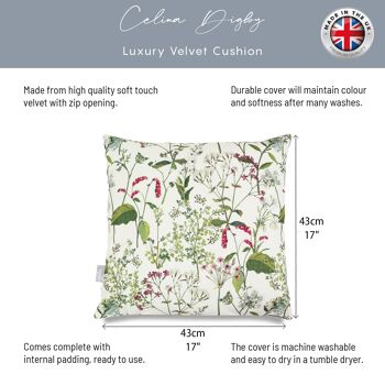 Celina Digby Oreiller de canapé en velours super doux de luxe 43 x 43 cm avec rembourrage rembourré, motif floral Welsh Meadow Cream 4