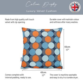 Celina Digby Oreiller de canapé en velours super doux de luxe avec rembourrage intérieur, 43 cm x 43 cm, motif géométrique rétro orange Dot Drops 3