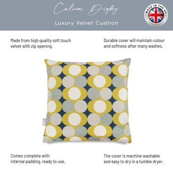 Celina Digby Oreiller de canapé en velours super doux de luxe 43 x 43 cm avec rembourrage rembourré, motif géométrique rétro jaune Dot Drops 3