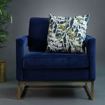 Celina Digby Oreiller de canapé en velours super doux de luxe 43 x 43 cm avec rembourrage rembourré, motif floral contemporain bleu sarcelle Ficus 2