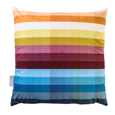 Celina Digby Luxuriöses, superweiches Sofakissen aus Samt, 43 x 43 cm, mit gepolsterter Füllung, Pixelstreifen, schönes zeitgenössisches Regenbogen-Design