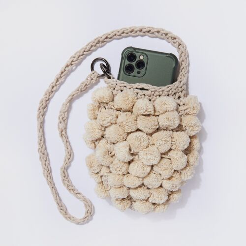 “Elise pom-pom” phone pouch beige