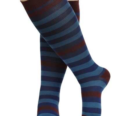Compression Socks with Wide Calf (15-20 mmHg) Cotton - Blue & Maroon