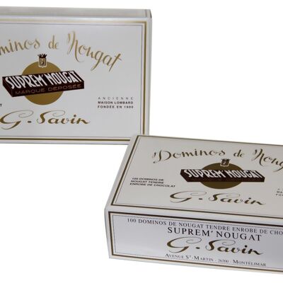 Schachtel mit 100 weichen Nougat-Dominosteinen, überzogen mit dunkler Schokolade – 1 kg