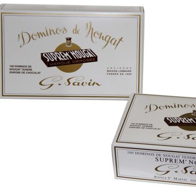 Schachtel mit 100 weichen Nougat-Dominosteinen, überzogen mit Milchschokolade – 1 kg