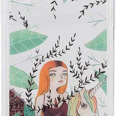 María Hesse Carcasa para iPhone X y iPhone XS transparente con glitter e ilustración de chica con unicornio diseño exclusivo