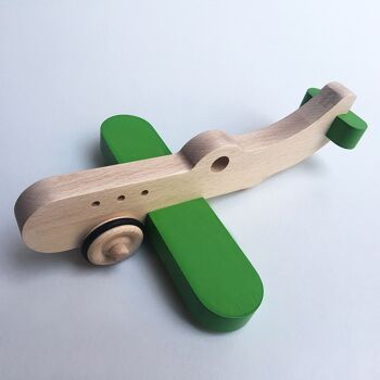 Amélia l'avion en bois à roulettes - Vert - Jouet en bois 2