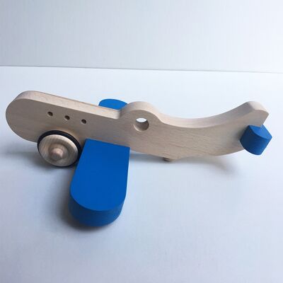 Amélia the wooden plane with wheels - Blue - Wooden toy