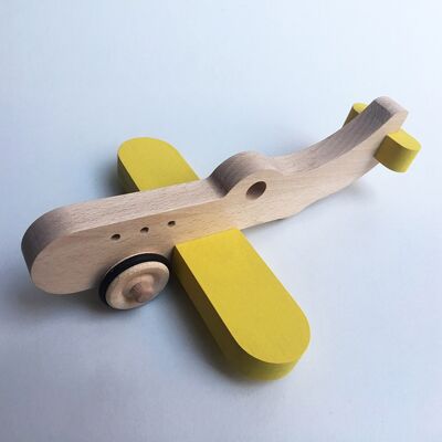 Amélia the wooden plane on wheels - Yellow - Wooden toy