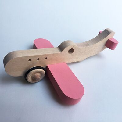 Amélia l'avion en bois à roulettes - Rose- Jouet en bois