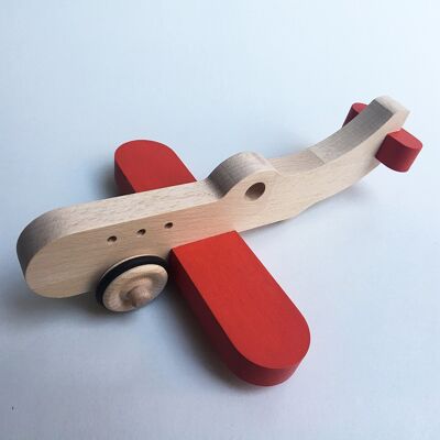 Amélia l'avion en bois à roulettes - Rouge - Jouet en bois