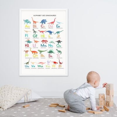 Poster decorativo, alfabeto dei dinosauri, formato A2
