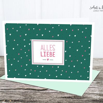 Folded card: hearts, dark green