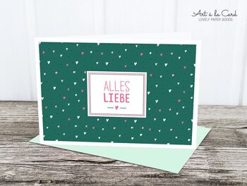 Carte pliée: coeurs, vert foncé