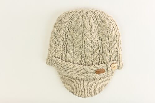 PK927 Aran Cable Peak Hat Oatmeal