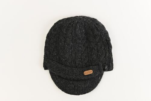 PK927 Aran Cable Peak Hat Charcoal