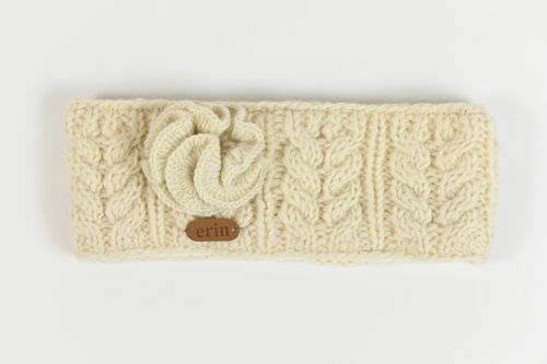 PK927 Aran Cable Headband with Flower White