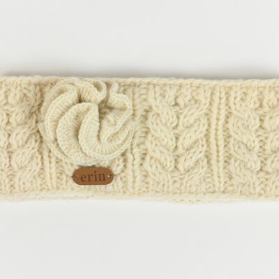 PK927 Aran Cable Diadema con Flor Blanca