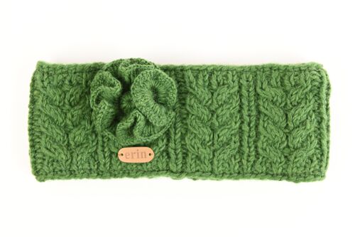 PK927 Aran Cable Headband with Flower Green