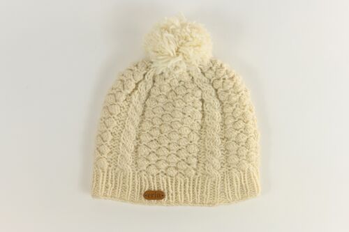 PK1645 Aran Blackberry Bobble Hat White