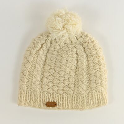 PK1645 Aran Blackberry Bobble Hat White