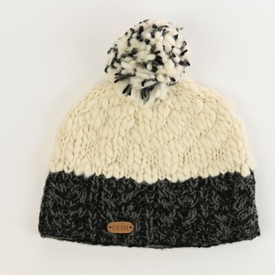 PK1331 Uneven Wool Bobble Hat with Cable Band Charcoal