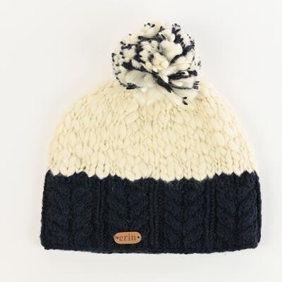 PK1331 Uneven Wool Wool Bobble Hat mit Kabelband Navy