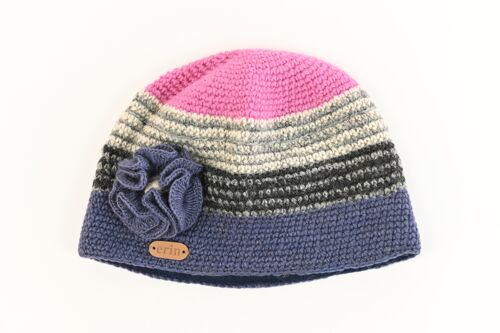 PK1421 Crochet Cap with Flower Blue/Pink
