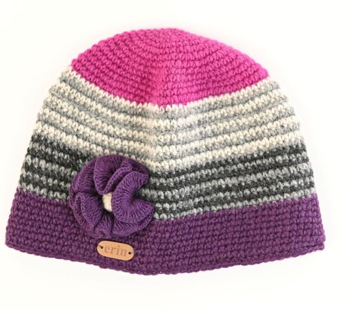 PK1521 Crochet Cap with Flower Purple/Pink