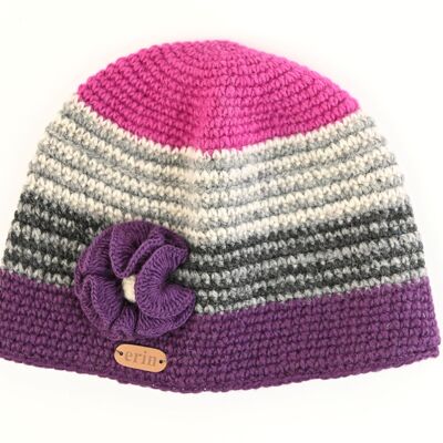 PK1521 Crochet Cap with Flower Purple/Pink