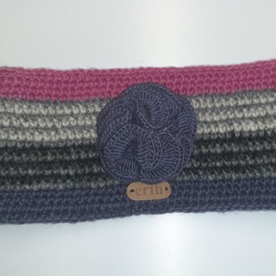 PK1421 Crochet Headband with Flower Blue/Pink