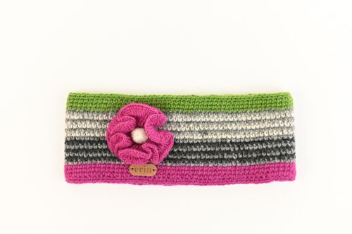 PK1421 Crochet Headband with Flower Green/Pink