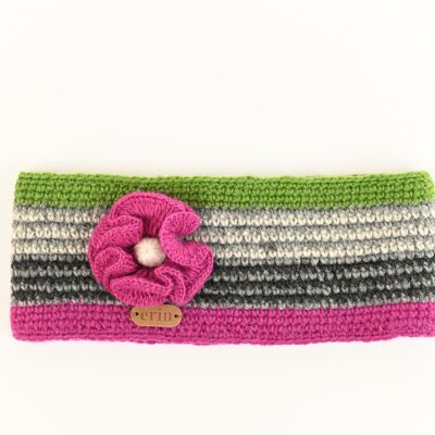 PK1421 Crochet Headband with Flower Green/Pink