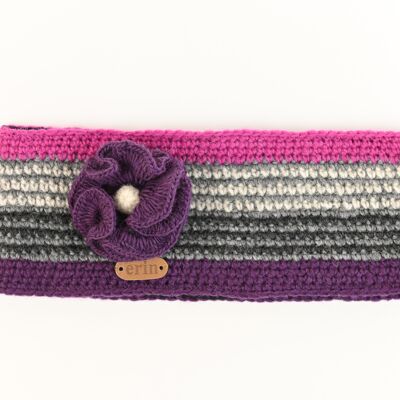 PK1521 Crochet Headband with Flower Purple/Pink