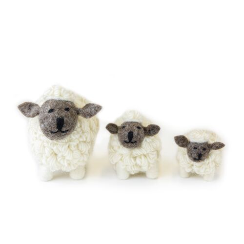 Knitted Wool Standing Sheep White Medium (Brown Face)